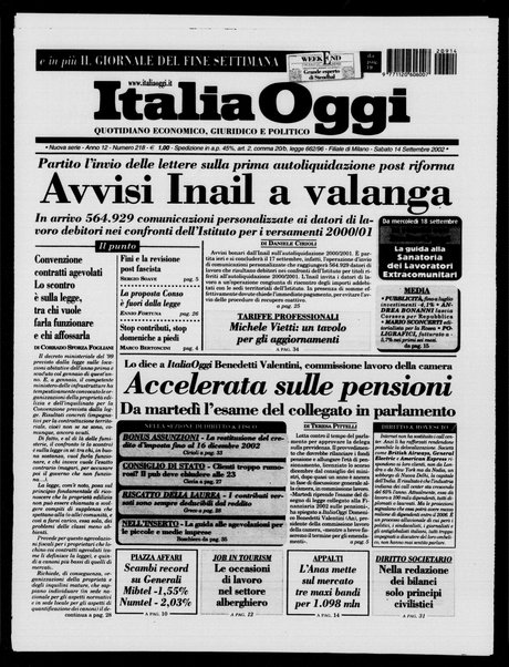 Italia oggi : quotidiano di economia finanza e politica